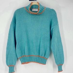 Vintage 70’s Blue Sweater / Orange Trim